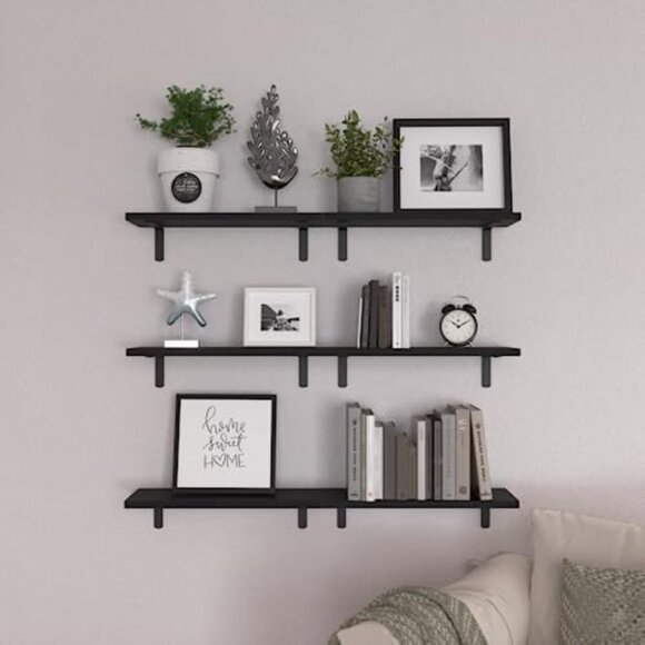 New Set of 6 Rustic Wood Floating Wall Shelves for Home Decoration